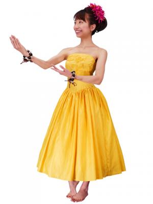 Hula Strapless Shantung Dress with Lehua Embroidery / Yellow  / G2308y