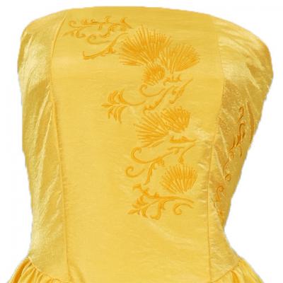 Hula Strapless Shantung Dress with Lehua Embroidery / Yellow  / G2308y