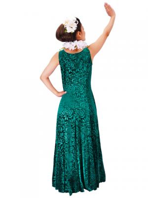 Hula Embossed Velvet Dress with Lokelani  / Green / G2309ga