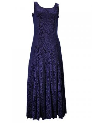 Hula Embossed Velvet Dress with Lokelani  / Navy / G2309nva