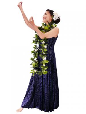 Hula Embossed Velvet Dress with Lokelani  / Navy / G2309nva