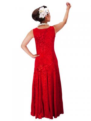 Hula Embossed Velvet Dress with Lokelani  / Red / G2309ra