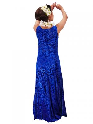 Hula Embossed Velvet Dress with Lokelani  / Royal Blue / G2309rba