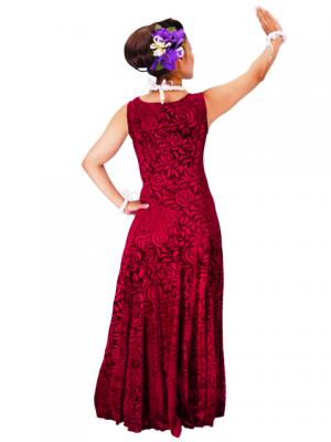 Hula Embossed Velvet Dress with Lokelani  / Wine / G2309wia