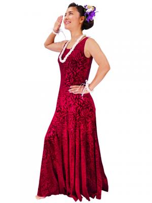 Hula Embossed Velvet Dress with Lokelani  / Wine / G2309wia