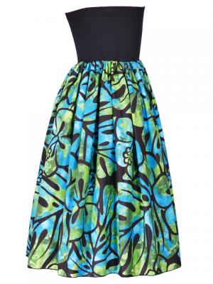 Hula Tube Top Dress with Hibiscus print / Black & Green  / J2336bg