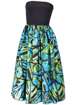 Hula Tube Top Dress with Hibiscus print / Black & Green  / J2336bg