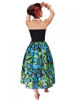 Hula Tube Top Dress with Hibiscus print / Black & Green  / J2336bg