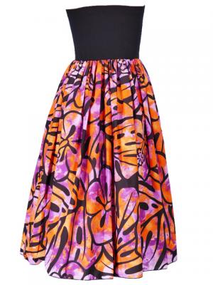 Hula Tube Top Dress with Hibiscus print / Black & Purple  / G2336bp