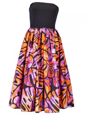 Hula Tube Top Dress with Hibiscus print / Black & Purple  / G2336bp