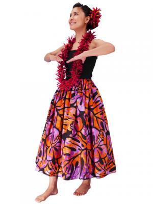 Hula Tube Top Dress with Hibiscus print / Black & Purple  / G2336bp