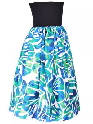 Hula Tube Top Dress with Hibiscus print / White & Blue  / J2336wbl