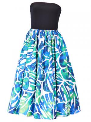 Hula Tube Top Dress with Hibiscus print / White & Blue  / J2336wbl