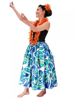 Hula Tube Top Dress with Hibiscus print / White & Blue  / J2336wbl