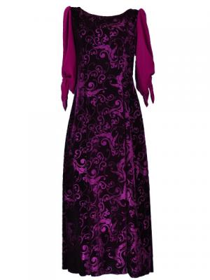 Hula Floral Embosed Velvet Dress with Ciffon sleeves  / Purple / G2337p