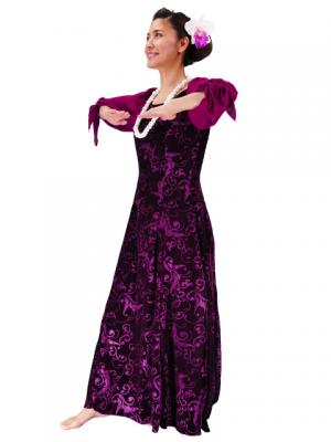 Hula Floral Embosed Velvet Dress with Ciffon sleeves  / Purple / G2337p