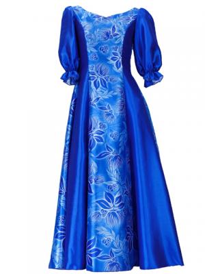 Hula Shantung Dress with Lehua / Luxury Collection / Blue / J2338bl
