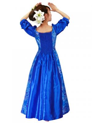 Hula Shantung Dress with Lehua / Luxury Collection / Blue / J2338bl