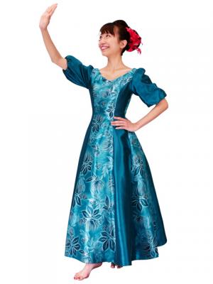 Hula Shantung Dress with Lehua / Luxury Collection / Green / J2338g