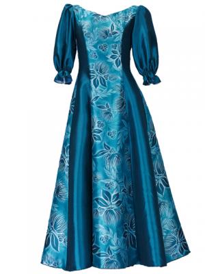 Hula Shantung Dress with Lehua / Luxury Collection / Green / J2338g