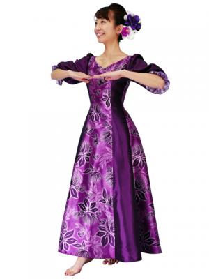 Hula Shantung Dress with Lehua / Luxury Collection / Purple / J2338p