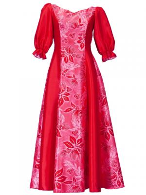 Hula Shantung Dress with Lehua / Luxury Collection / Red / J2338r