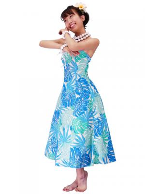 Hula Strapless Dress with Monstera / Blue  / G2345bl