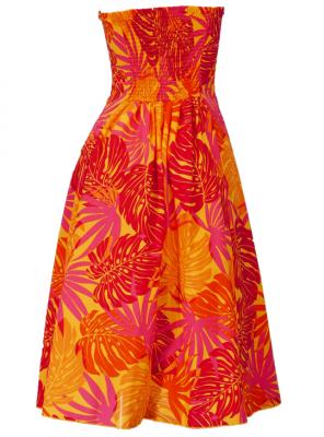 Hula Strapless Dress with Monstera / Orange  / G2345o
