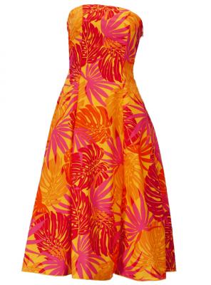 Hula Strapless Dress with Monstera / Orange  / G2345o
