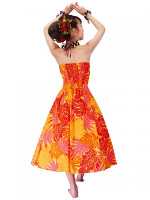 Hula Strapless Dress with Monstera / Orange  / G2345o