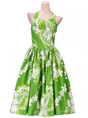 Hula Midi Dress with Plumeria / Green  / G2346g