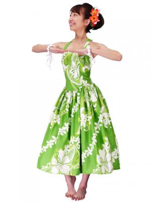 Hula Midi Dress with Plumeria / Green  / G2346g