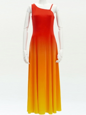 Hula One Shoulder Gradation Velvet Dress /Luxury Collection / Dark ORN & YEL / J2347dorye