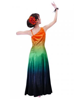 Hula One Shoulder Gradation Velvet Dress / Luxury Collection / Orange & Green / J2347orgr