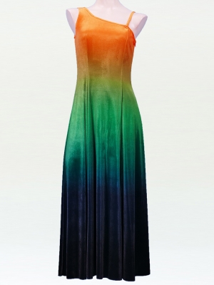 Hula One Shoulder Gradation Velvet Dress / Luxury Collection / Orange & Green / J2347orgr