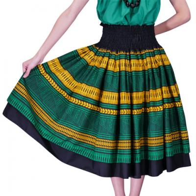 Hula Double & Reversible Pau Skirt with Kahiko  Print / Black / G2372