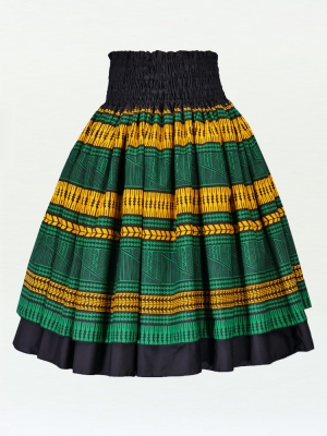Hula Double & Reversible Pau Skirt with Kahiko  Print / Black / G2372