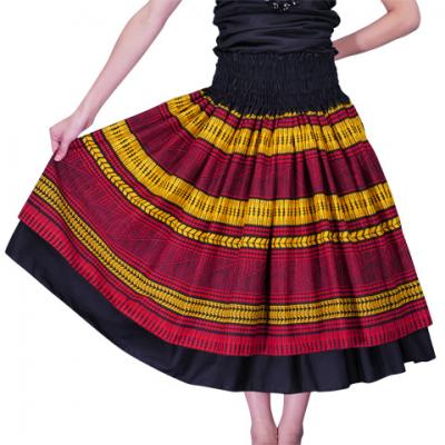 Hula Double & Reversible Pau Skirt with Kahiko  Print / Black / G2373