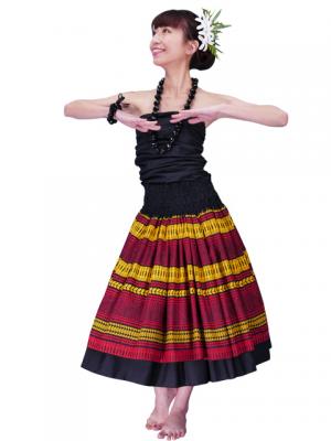 Hula Double & Reversible Pau Skirt with Kahiko  Print / Black / G2373