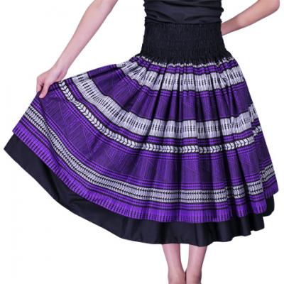 Hula Double & Reversible Pau Skirt with Kahiko  Print / Black / G2374