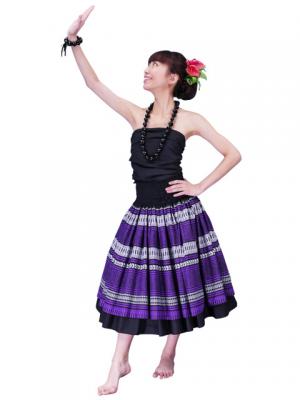 Hula Double & Reversible Pau Skirt with Kahiko  Print / Black / G2374