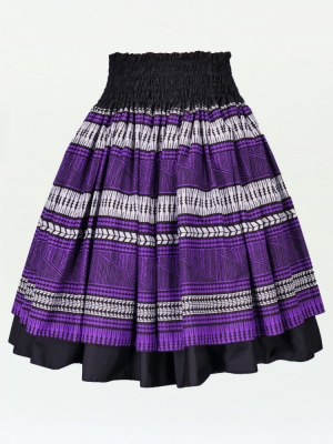 Hula Double & Reversible Pau Skirt with Kahiko  Print / Black / G2374