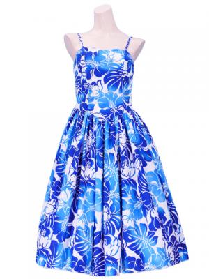 Hula Midi Dress with Hibiscus Print / Blue / G2378bl