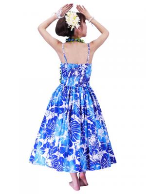 Hula Midi Dress with Hibiscus Print / Blue / G2378bl