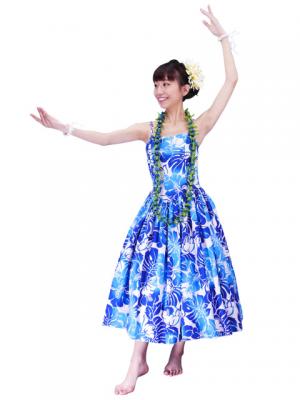 Hula Midi Dress with Hibiscus Print / Blue / G2378bl