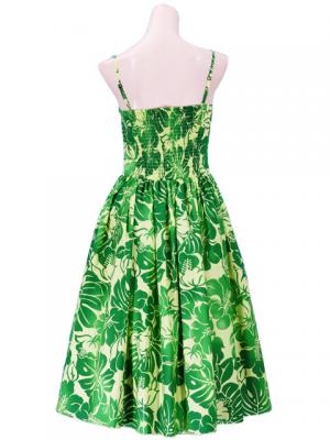 Hula Midi Dress with Hibiscus Print / Green / G2378gr