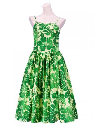 Hula Midi Dress with Hibiscus Print / Green / G2378gr