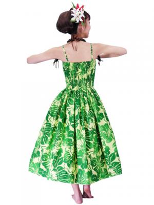 Hula Midi Dress with Hibiscus Print / Green / G2378gr
