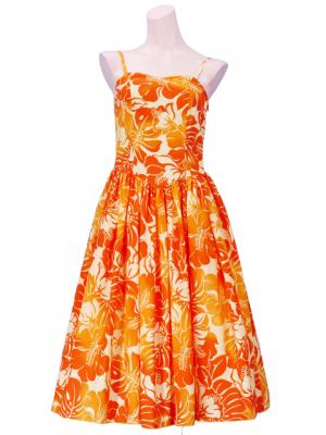 Hula Midi Dress with Hibiscus Print / Orange / G2378or