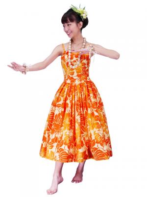Hula Midi Dress with Hibiscus Print / Orange / G2378or
